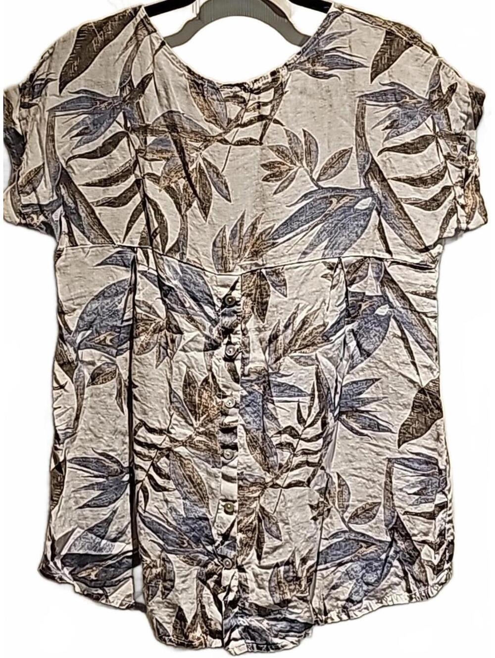 Terzo Millennio linen Italian blouse w/  hi/low cut and back button detail. SZ S - Picture 5 of 6